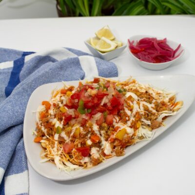 Tajadas con pollo mechado